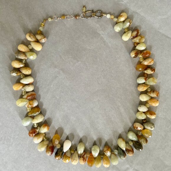 Hand Crafted Jewelry - Natural Gemstone Beaded Necklace ~ Faceted Teardrop Agate Stones ~ Handmade
